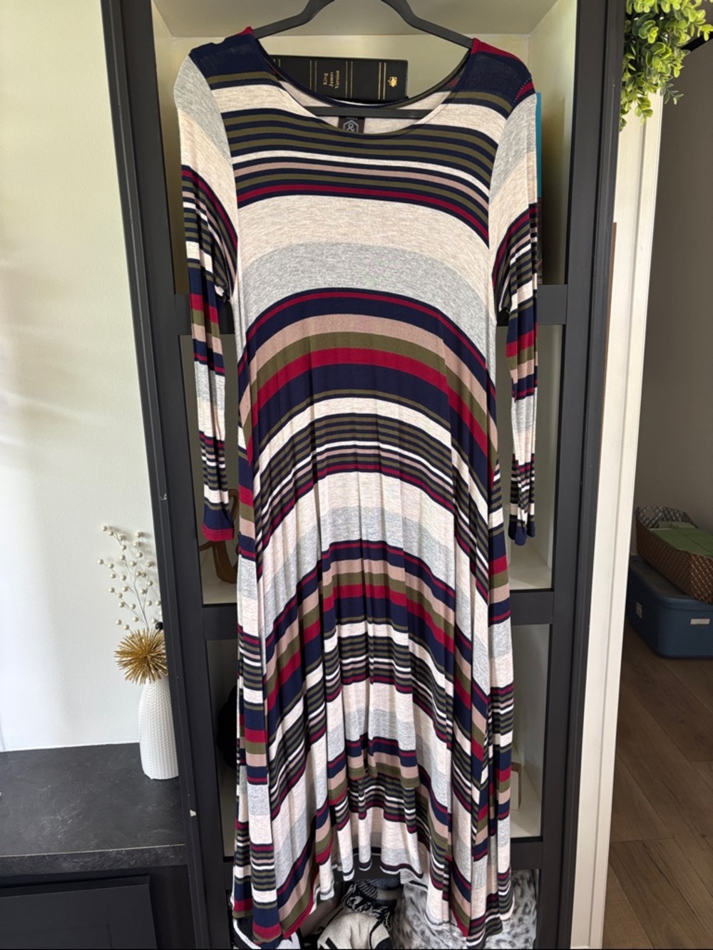 Agnes & Dora High-Low Striped Maxi Dress in Gray, Navy, Olive & Burgundy